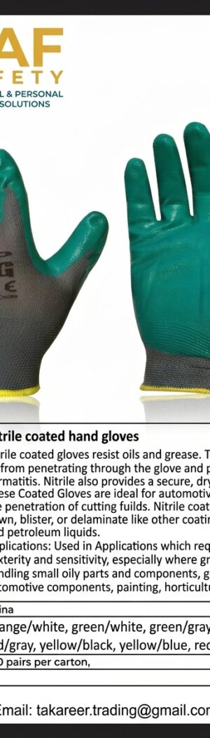 Nitrile coated hand gloves - Safety Equipment Saudi Arabia | RAF Safety