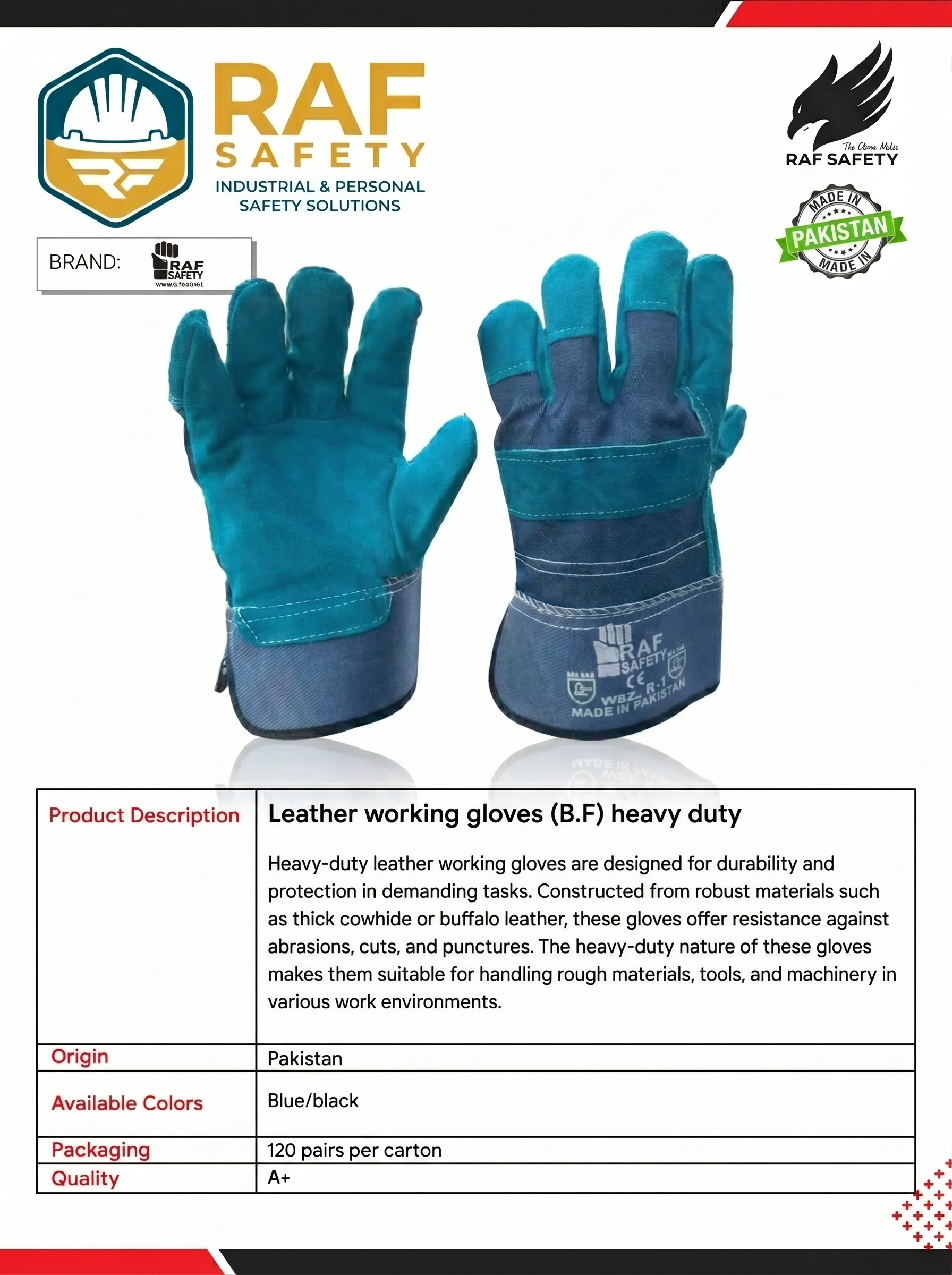 Leather working gloves (B.F) heavy duty