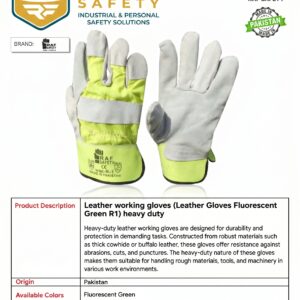 Leather working gloves (Leather Gloves Fluorescent  Green R1) heavy duty