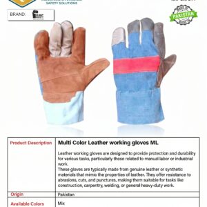 Multi Color Leather working gloves ML
