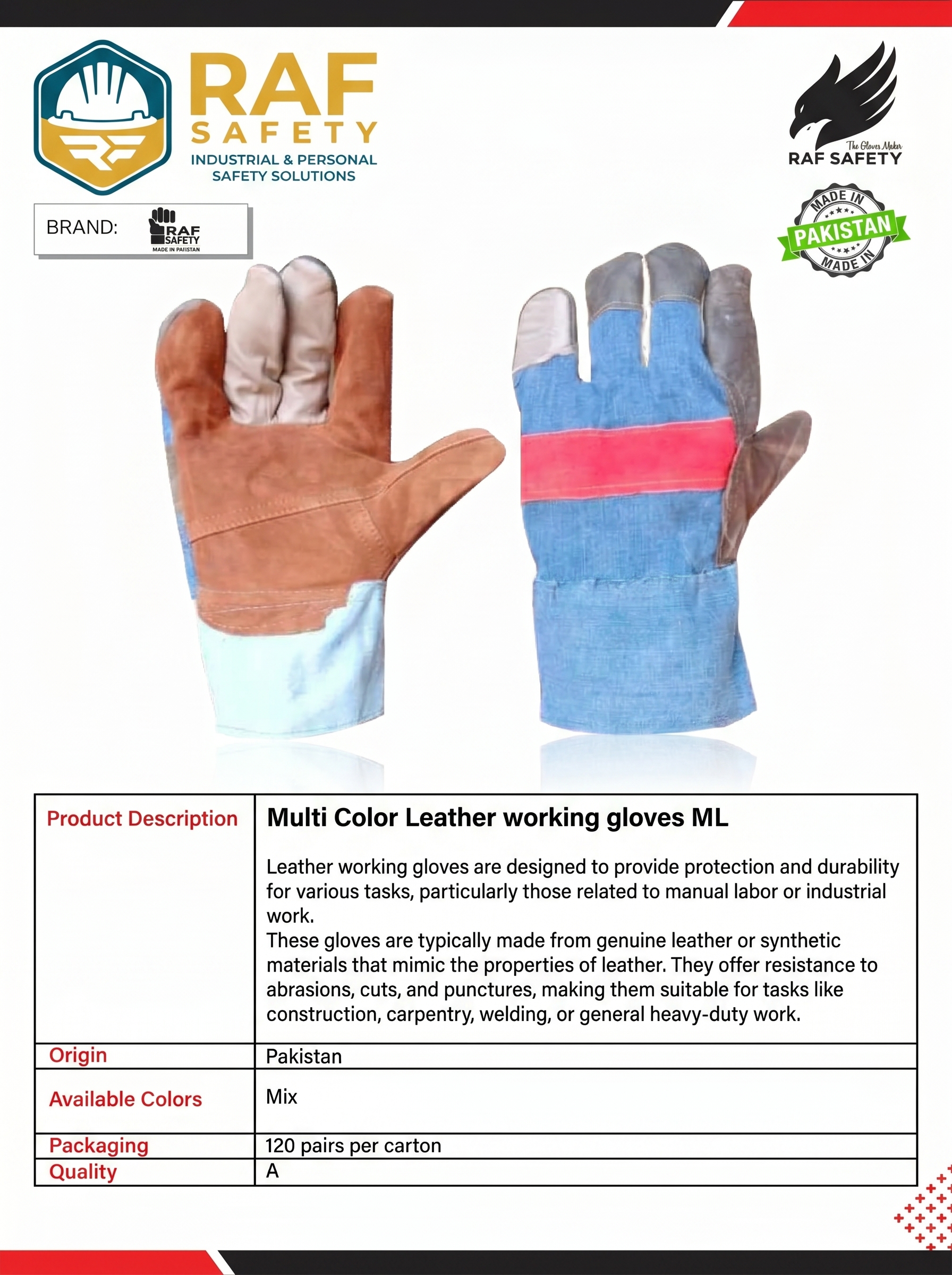 Multi Color Leather working gloves ML