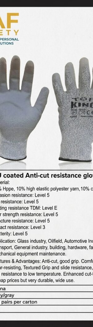 PU coated Anti-cut resistance gloves level (D) 5 - Safety Equipment Saudi Arabia | RAF Safety