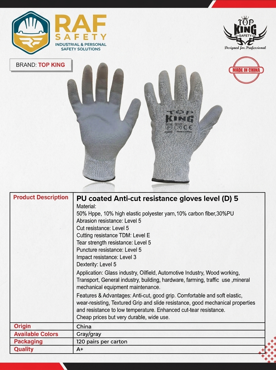 PU coated Anti-cut resistance gloves level (D) 5