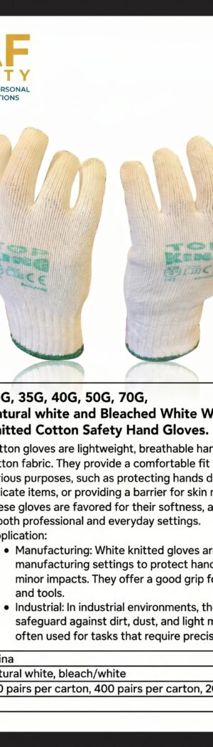 30G, 35G, 40G, 50G, 70G, Natural white and Bleached White Work Gloves  Knitted Cotton Safety Hand Gloves. - Safety Equipment Saudi Arabia | RAF Safety