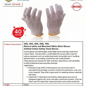 30G, 35G, 40G, 50G, 70G, Natural white and Bleached White Work Gloves  Knitted Cotton Safety Hand Gloves.