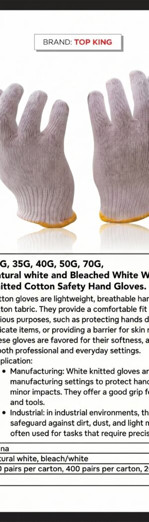 30G, 35G, 40G, 50G, 70G, Natural white and Bleached White Work Gloves  Knitted Cotton Safety Hand Gloves. - Safety Equipment Saudi Arabia | RAF Safety