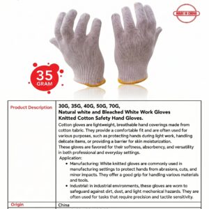 30G, 35G, 40G, 50G, 70G, Natural white and Bleached White Work Gloves  Knitted Cotton Safety Hand Gloves.