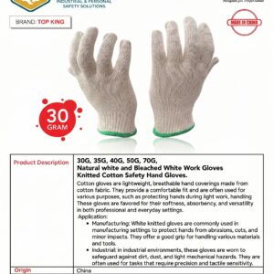 30G, 35G, 40G, 50G, 70G, Natural white and Bleached White Work Gloves  Knitted Cotton Safety Hand Gloves.