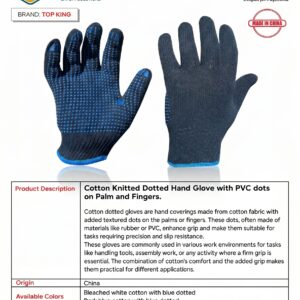 Cotton Knitted Dotted Hand Glove with PVC dots  on Palm and Fingers.