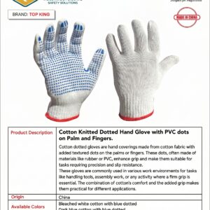 Cotton Knitted Dotted Hand Glove with PVC dots  on Palm and Fingers.