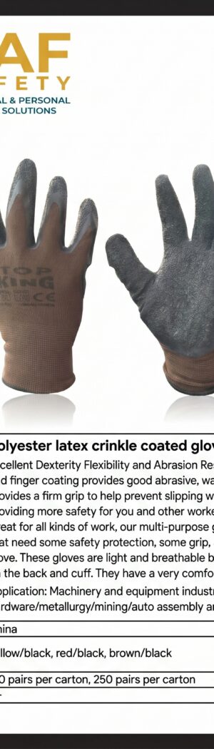 Polyester latex crinkle coated gloves - Safety Equipment Saudi Arabia | RAF Safety