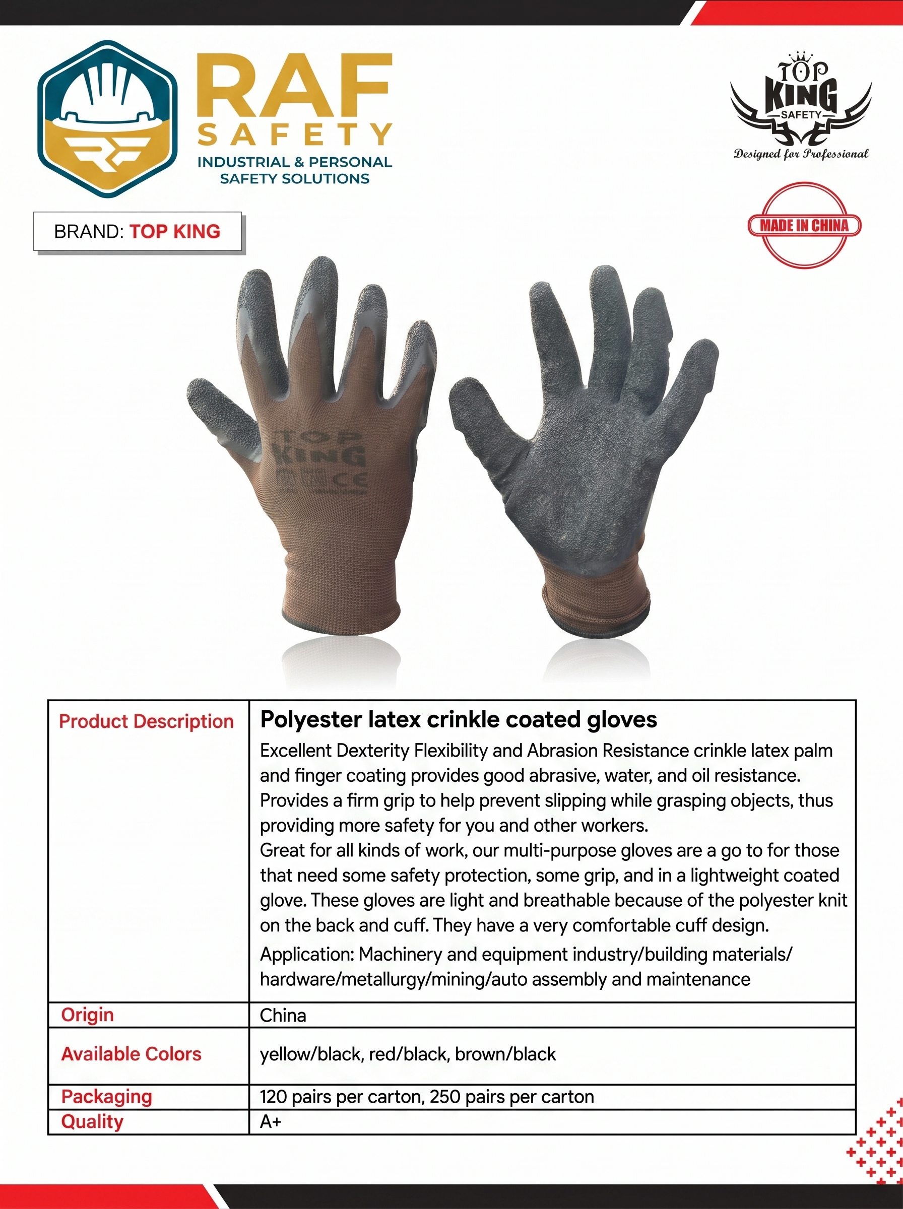 Polyester latex crinkle coated gloves