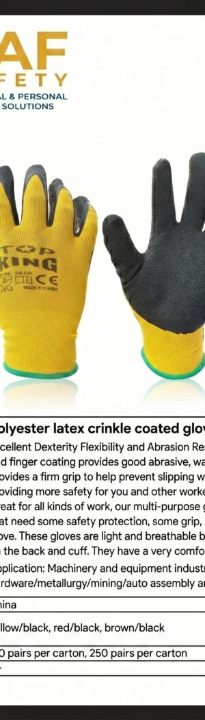 Polyester latex crinkle coated gloves - Safety Equipment Saudi Arabia | RAF Safety