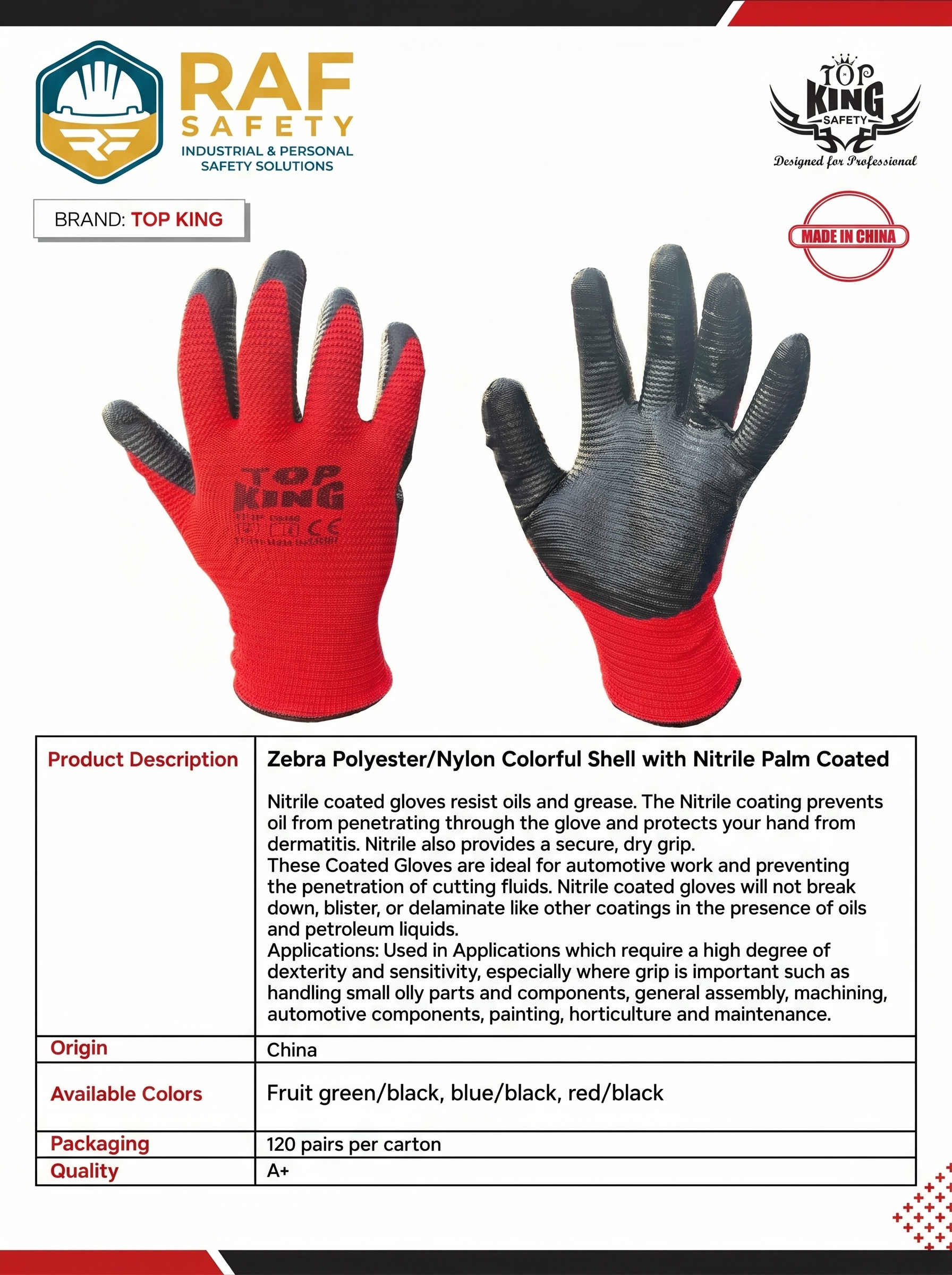 Zebra Polyester/Nylon Colorful Shell with Nitrile Palm Coated