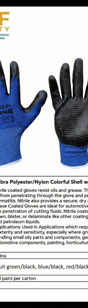 Zebra Polyester/Nylon Colorful Shell with Nitrile Palm Coated - Safety Equipment Saudi Arabia | RAF Safety