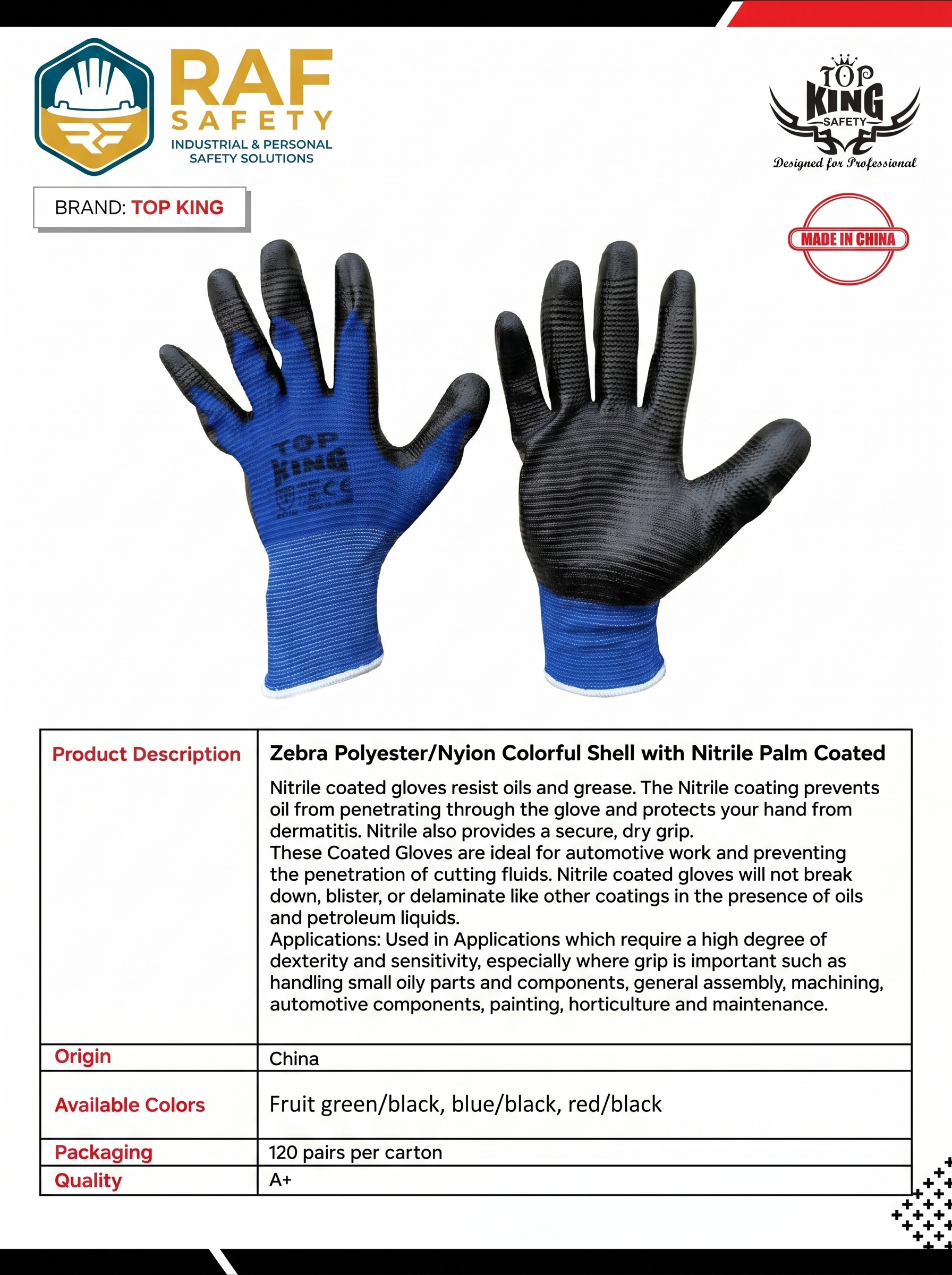 Zebra Polyester/Nylon Colorful Shell with Nitrile Palm Coated