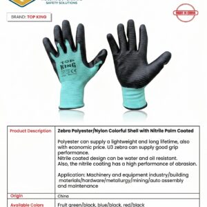 Zebra Polyester/Nylon Colorful Shell with Nitrile Palm Coated