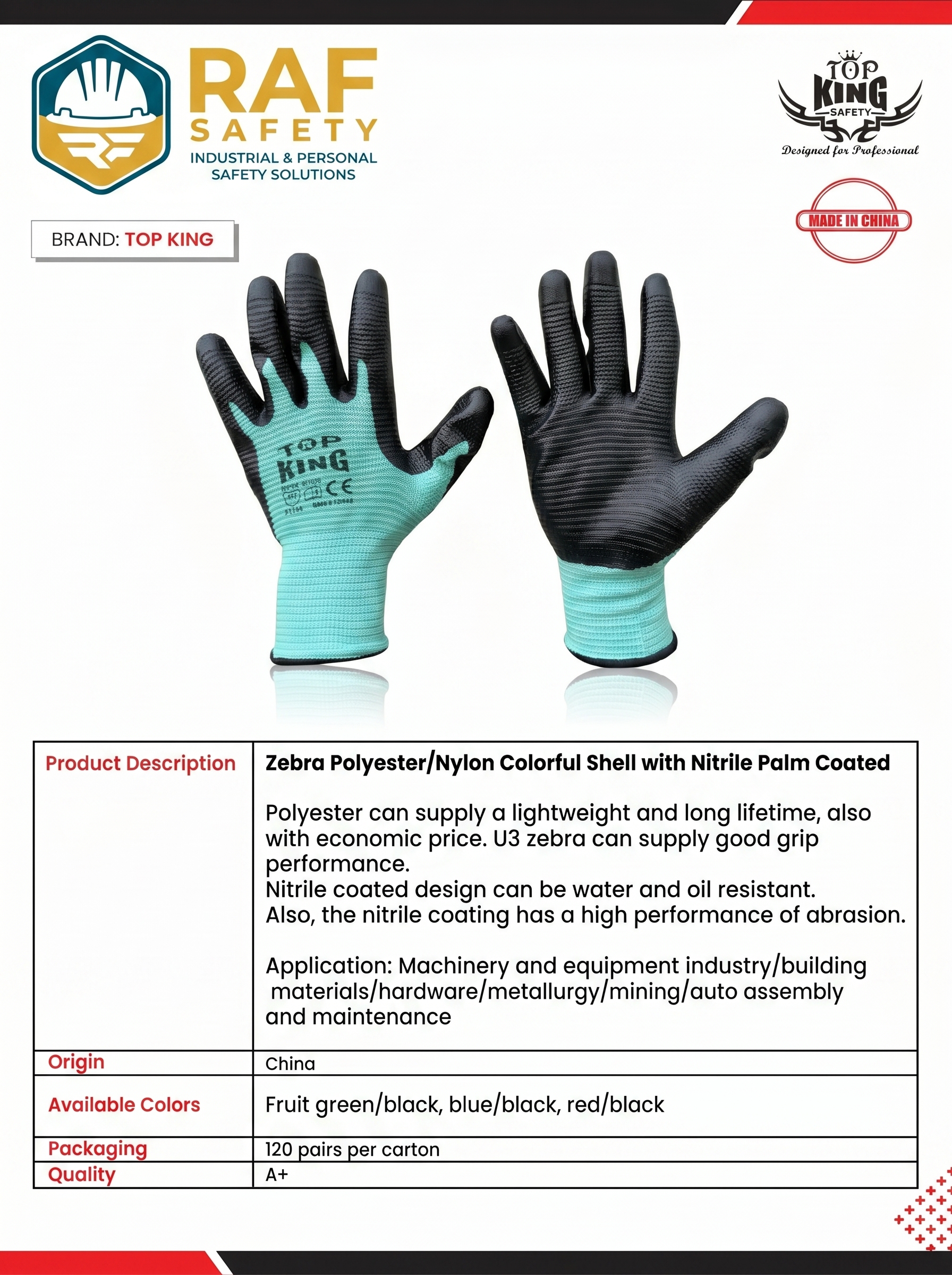 Zebra Polyester/Nylon Colorful Shell with Nitrile Palm Coated