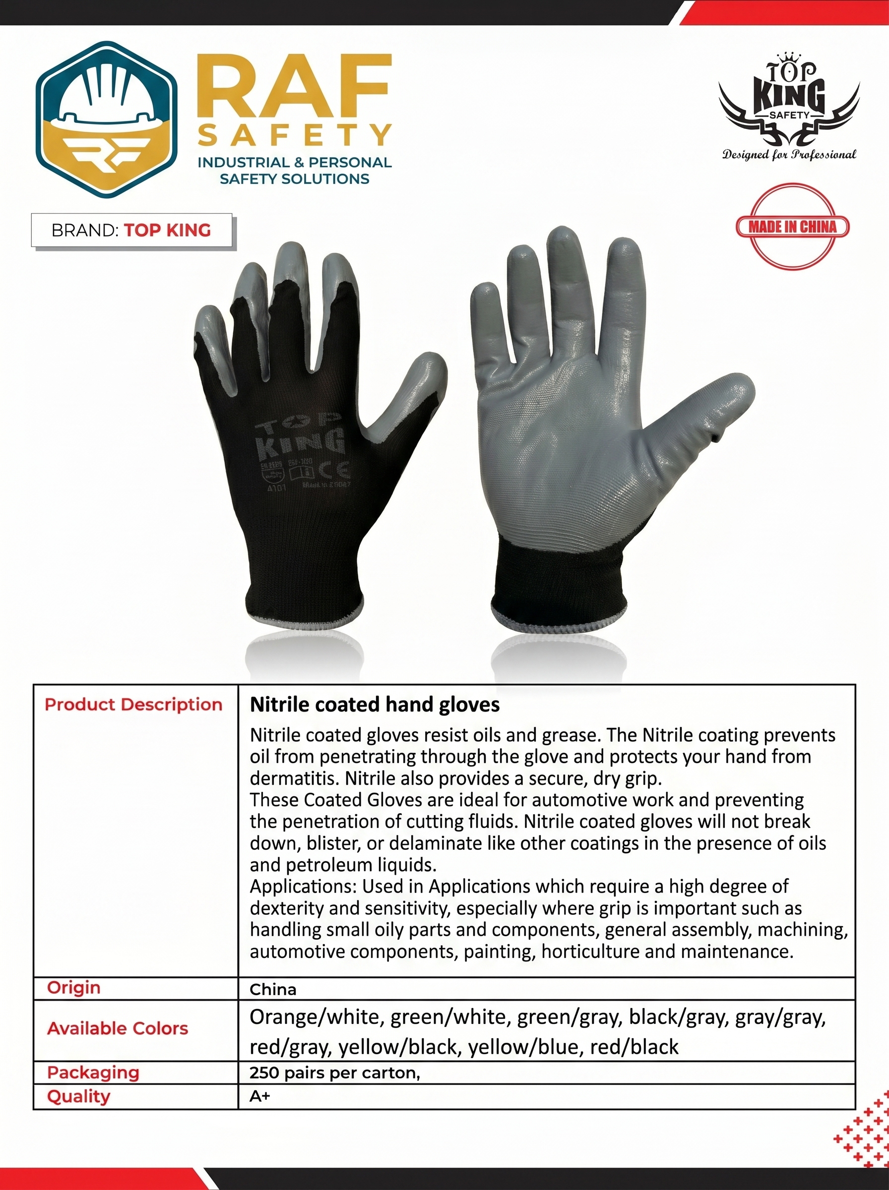 Nitrile coated hand gloves