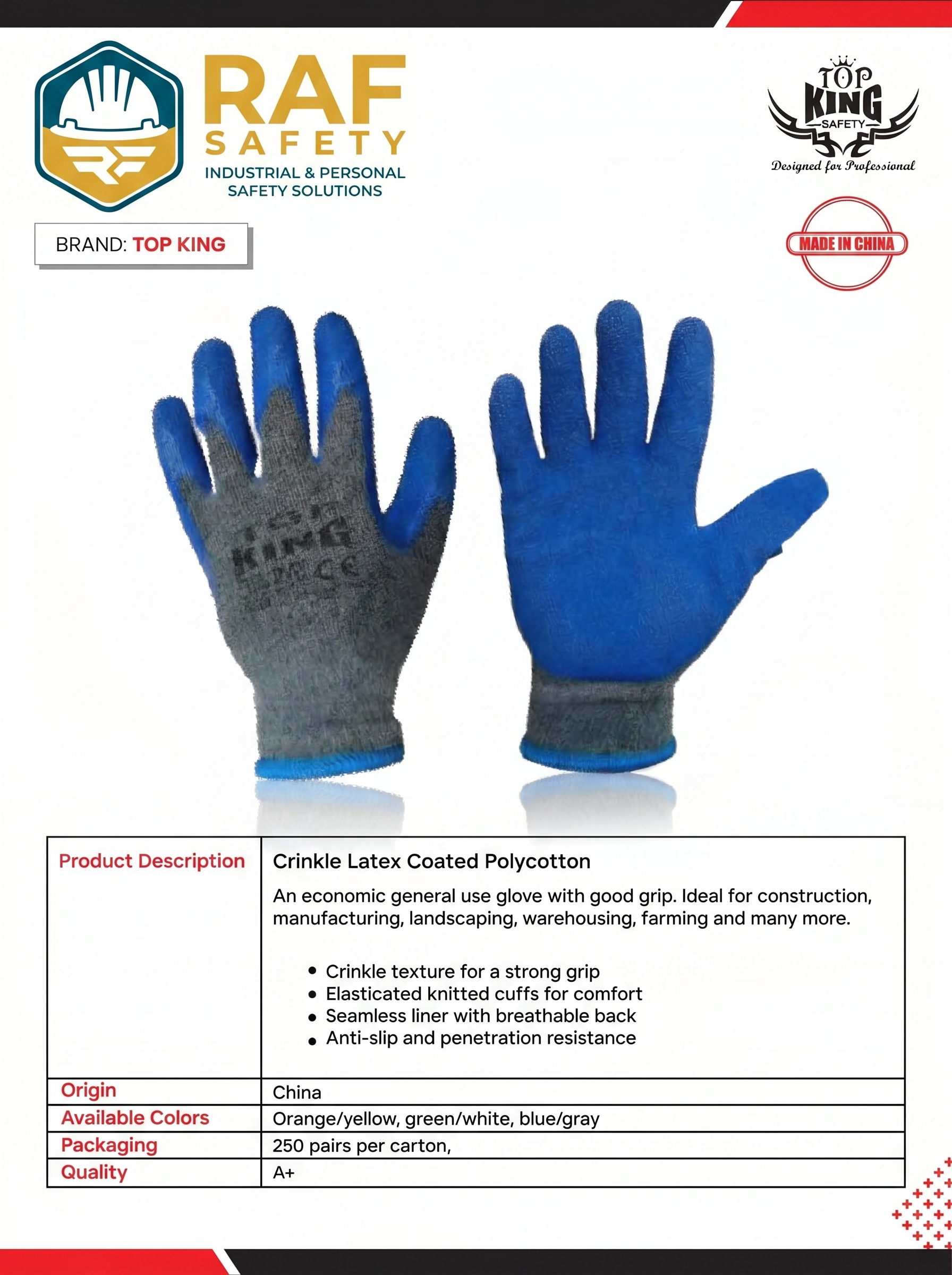Crinkle Latex Coated Polycotton - Safety Equipment Saudi Arabia | RAF Safety