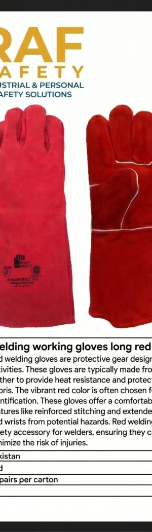 Welding working gloves long red (with white piping) - Safety Equipment Saudi Arabia | RAF Safety
