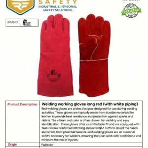 Welding working gloves long red (with white piping)