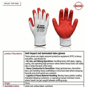 Anti impact red laminated latex gloves