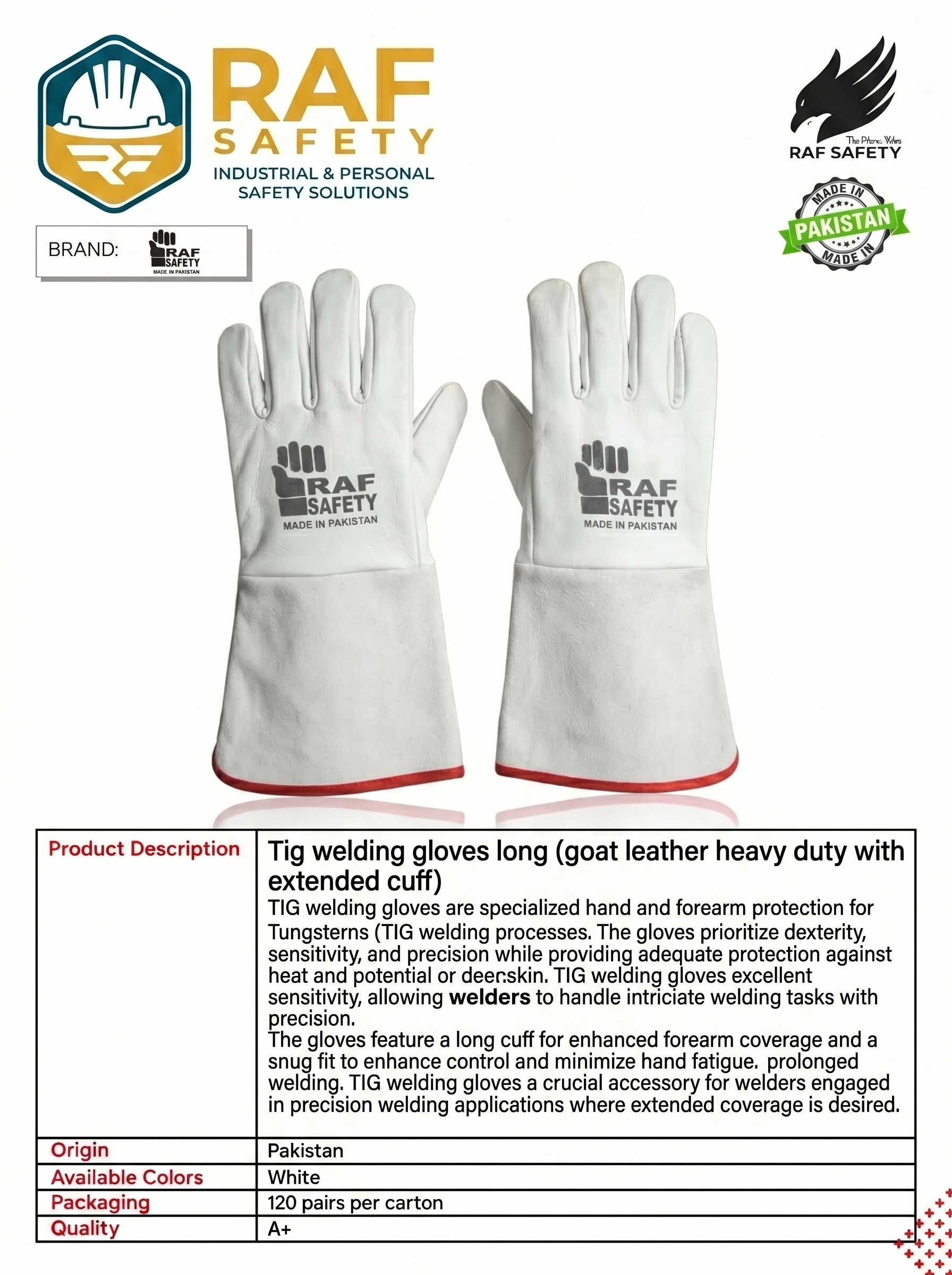 Tig welding gloves long (goat leather heavy duty)