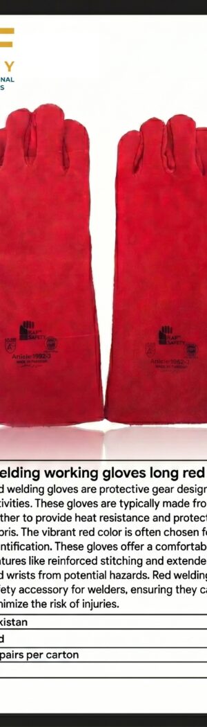 Welding working gloves long red - Safety Equipment Saudi Arabia | RAF Safety