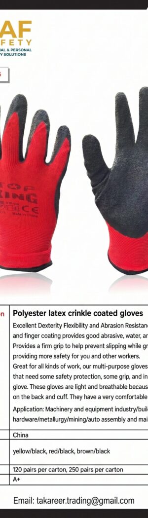 Polyester latex crinkle coated gloves - Safety Equipment Saudi Arabia | RAF Safety