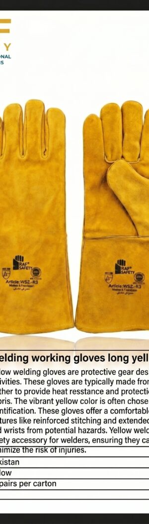 Welding working gloves long yellow - Safety Equipment Saudi Arabia | RAF Safety