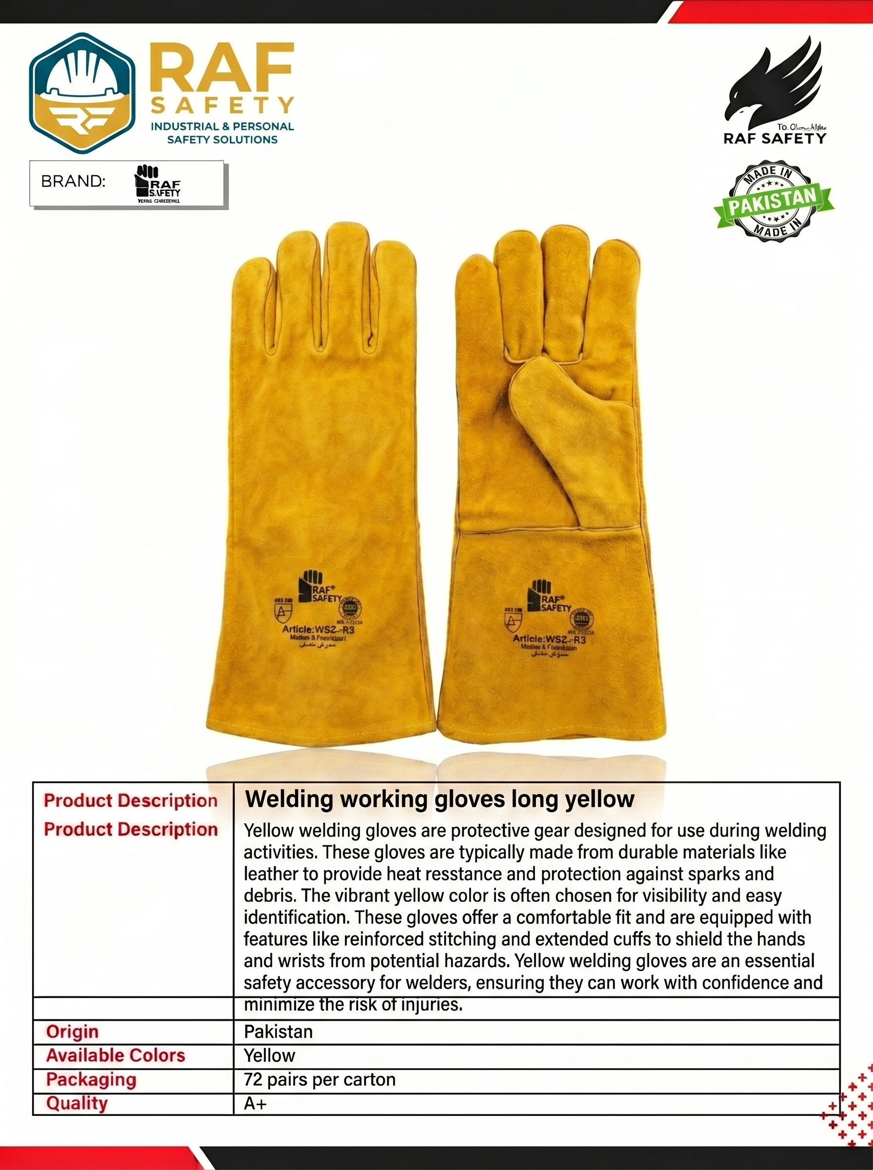 Welding working gloves long yellow