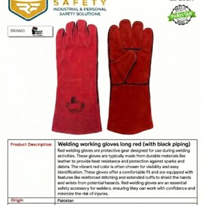 Welding working gloves long red (with black piping)