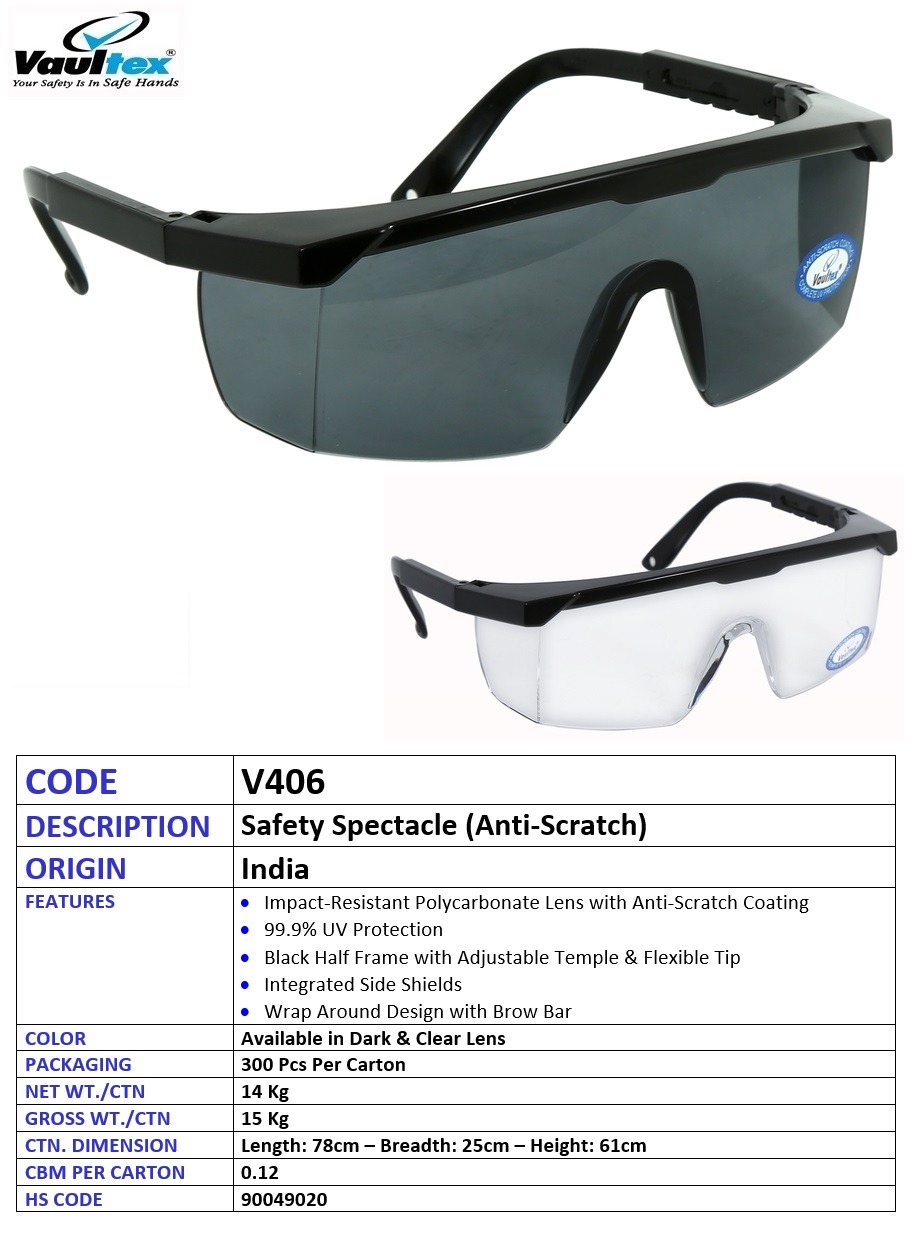 V406 — Safety Spectacle (Anti-Scratch) - Safety Equipment Saudi Arabia | RAF Safety