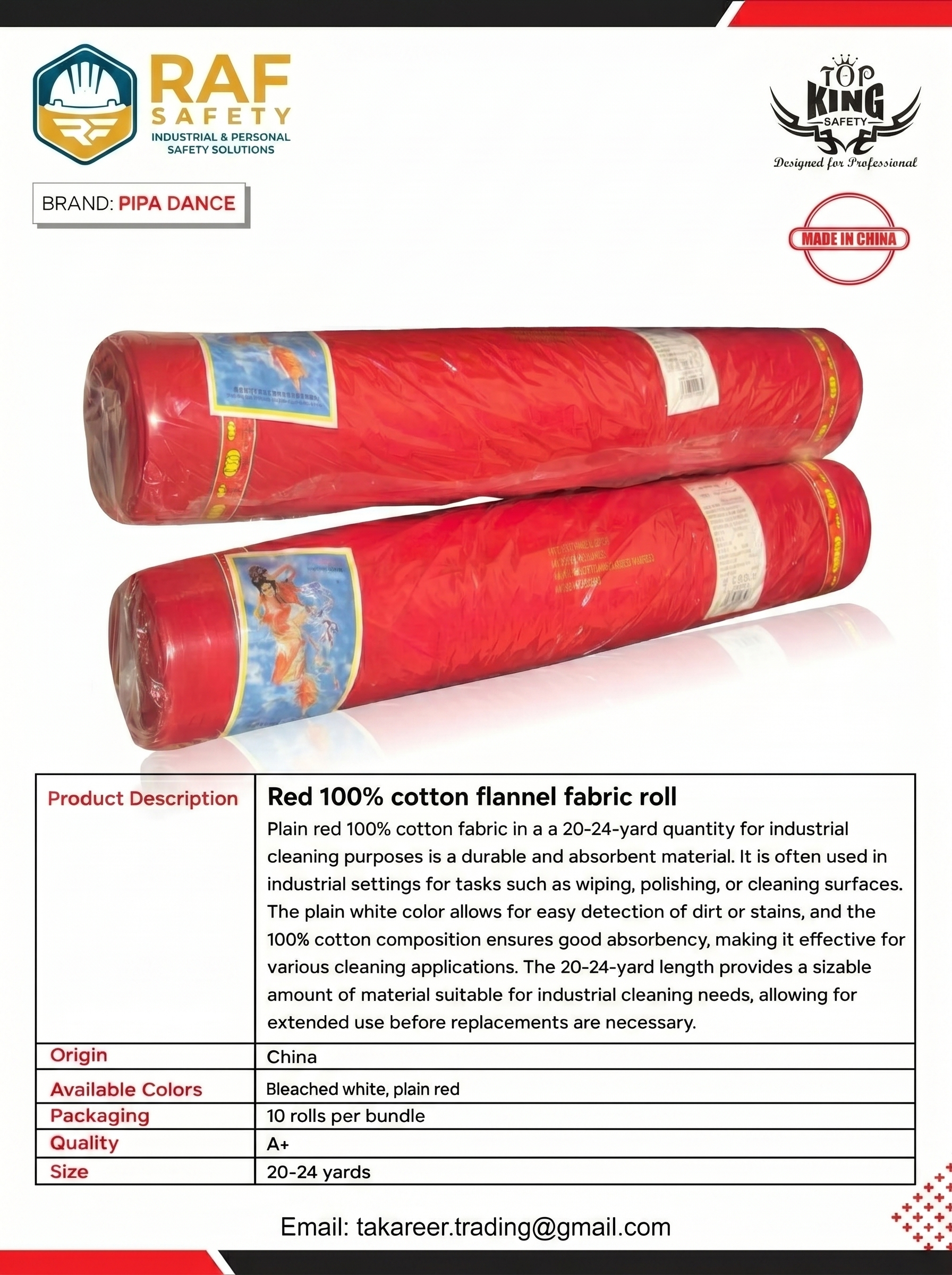 Red 100% Cotton Flannel Fabric Roll - Safety Equipment Saudi Arabia | RAF Safety
