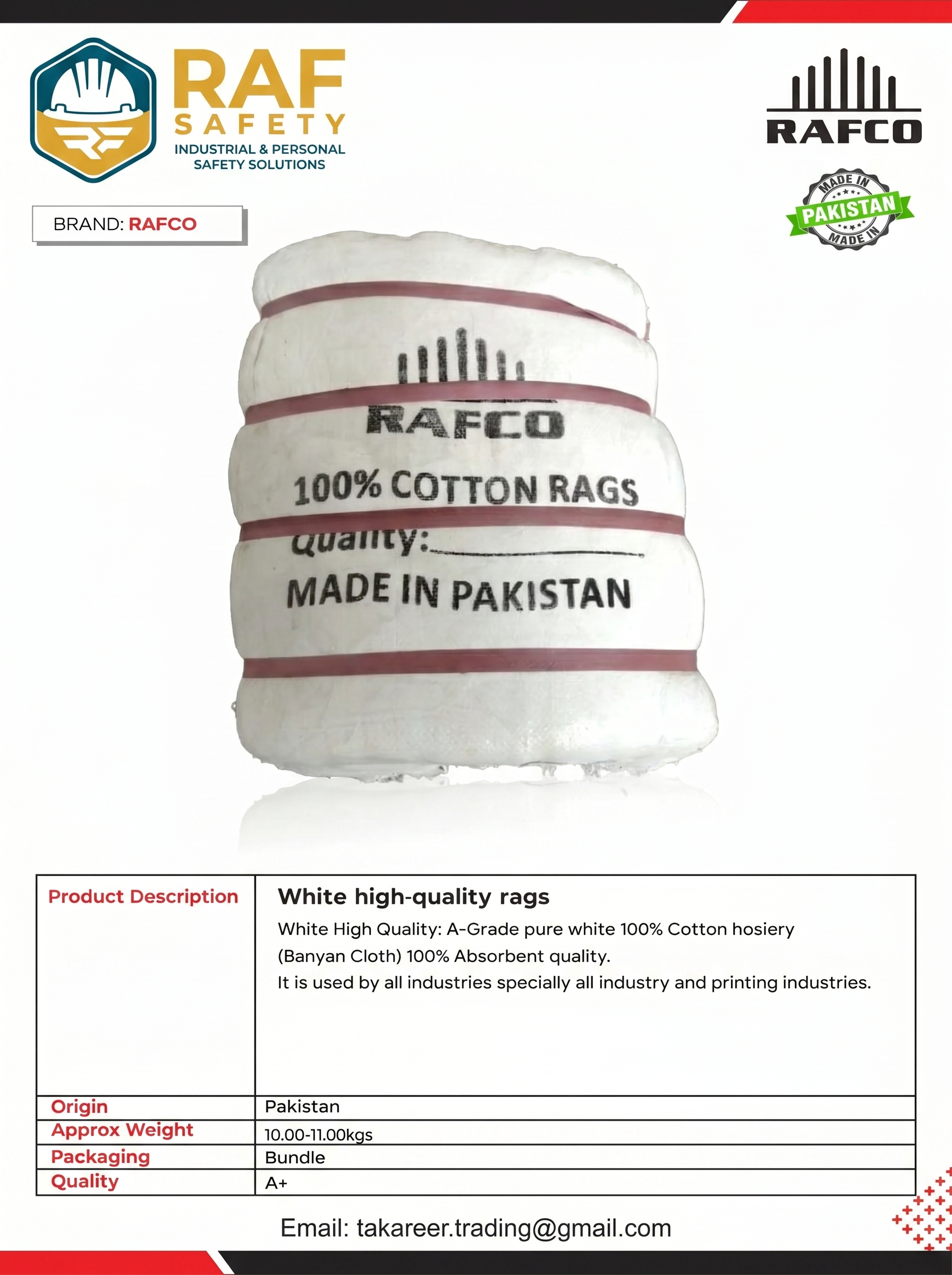 White High Quality Cotton Rags (A+) - Safety Equipment Saudi Arabia | RAF Safety