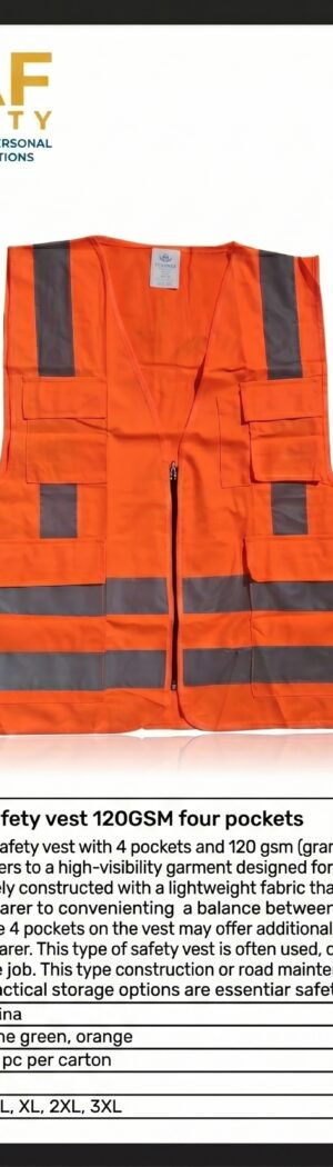 Safety Vest 120GSM — Four Pockets (Orange) - Safety Equipment Saudi Arabia | RAF Safety