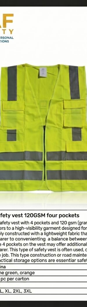Safety Vest 120GSM — Four Pockets (Lime Green) - Safety Equipment Saudi Arabia | RAF Safety
