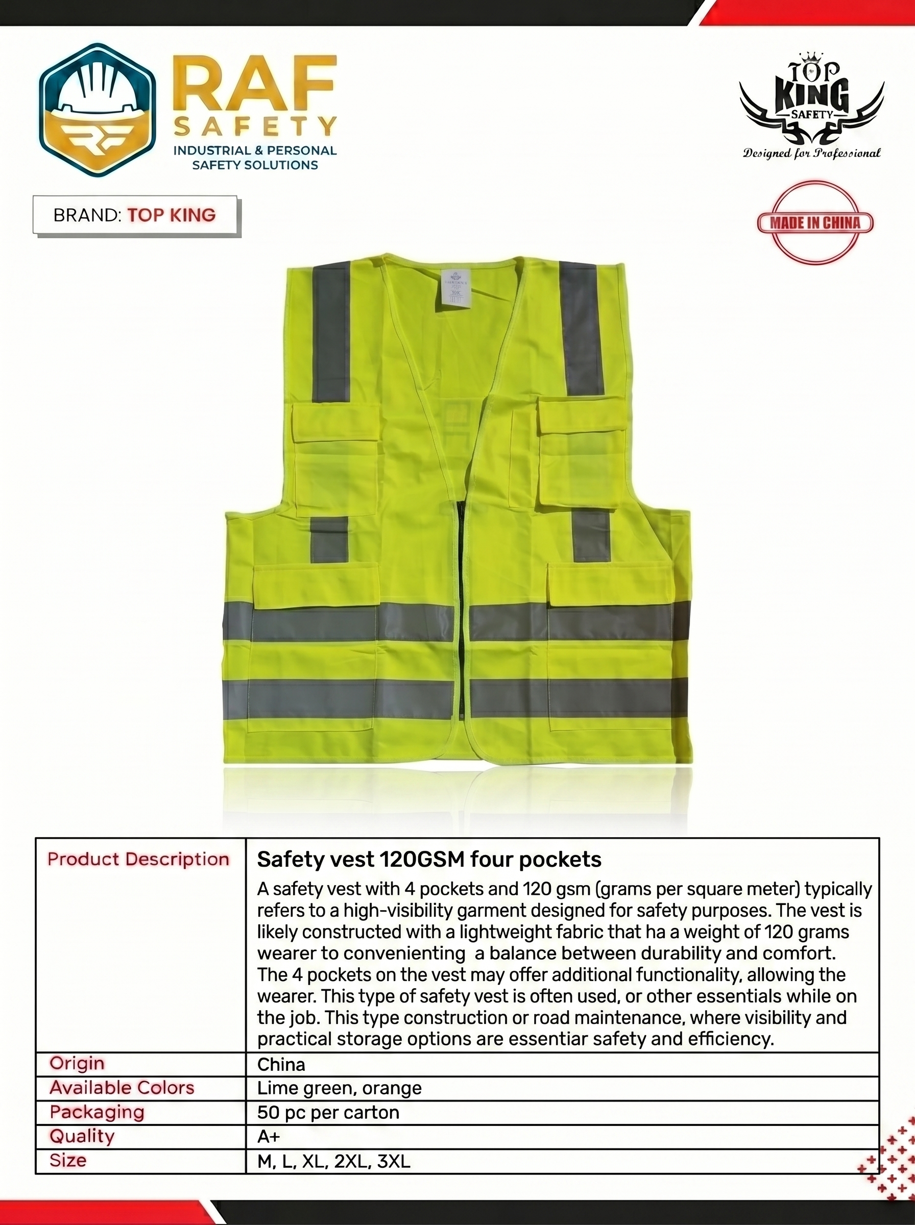 Safety Vest 120GSM — Four Pockets (Lime Green) - Safety Equipment Saudi Arabia | RAF Safety