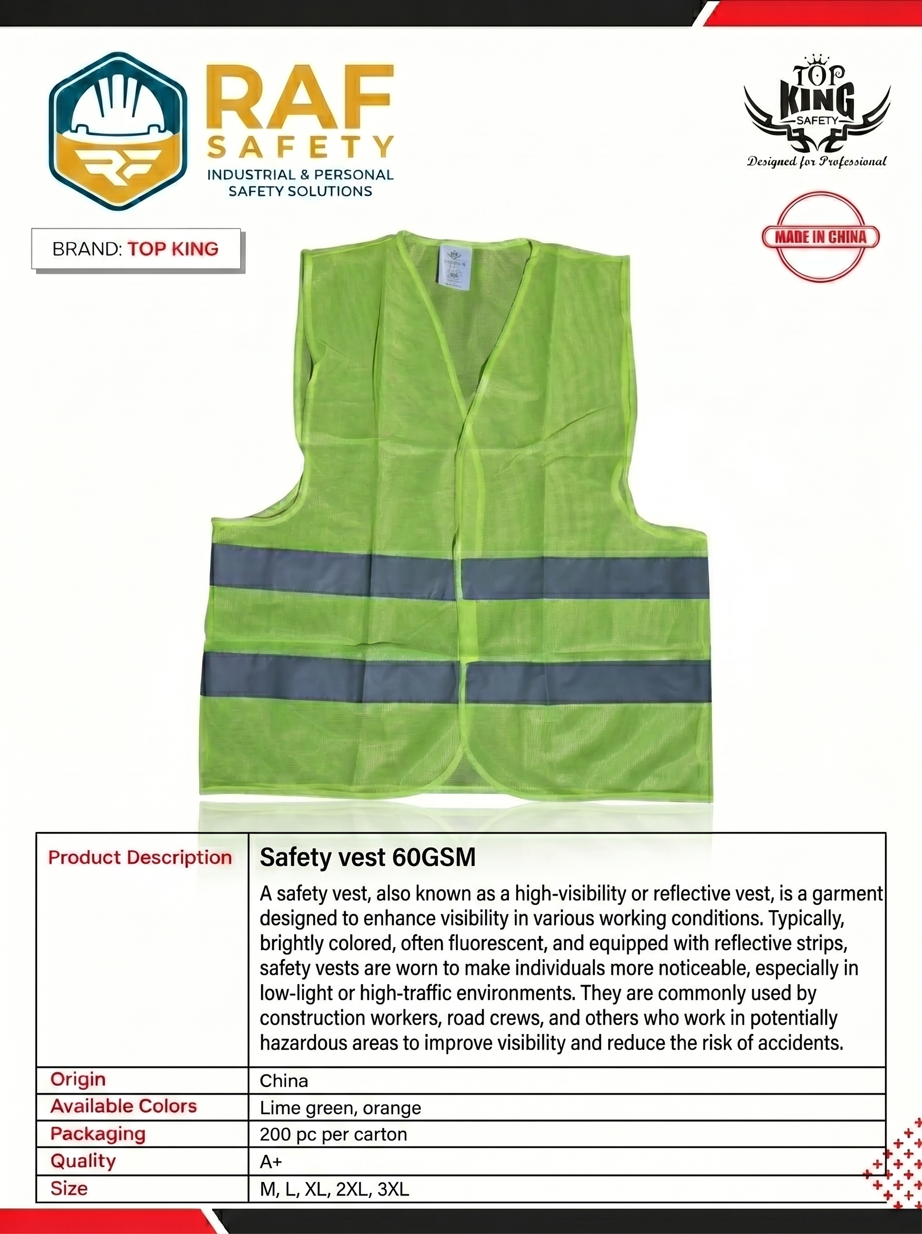 Safety Vest 60GSM (Lime Green) - Safety Equipment Saudi Arabia | RAF Safety