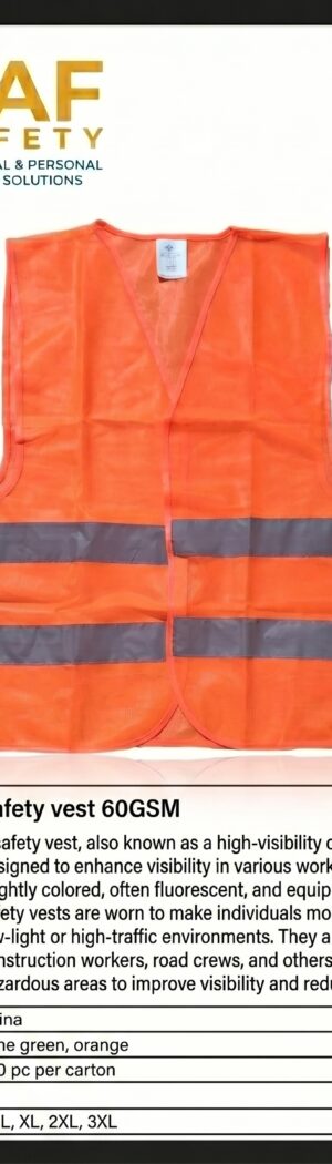 Safety Vest 60GSM (Orange) - Safety Equipment Saudi Arabia | RAF Safety