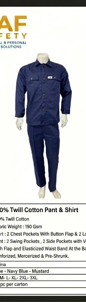 100% Twill Cotton Pant & Shirt — Navy Blue (K2) - Safety Equipment Saudi Arabia | RAF Safety